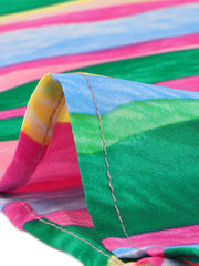 Summer Casual Beach V Neck Tie Front Rainbow Spaghetti Strap Dress