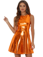 Sleeveless Metallic A-Line Club Party Holographic Mini Dress
