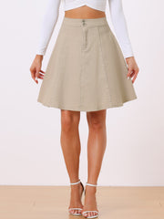 High Waisted A-Line Flared Casual Denim Midi Jean Skirt