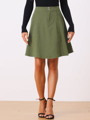 High Waisted A-Line Flared Casual Denim Midi Jean Skirt