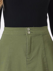 High Waisted A-Line Flared Casual Denim Midi Jean Skirt