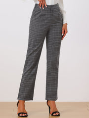 Plaid Elastic Waist Casual Work Office Long Pants