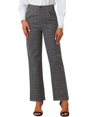Plaid Elastic Waist Casual Work Office Long Pants