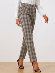 Plaid Elastic Waist Casual Work Office Long Pants