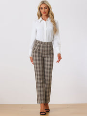 Plaid Elastic Waist Casual Work Office Long Pants
