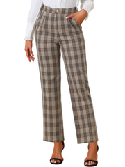 Plaid Elastic Waist Casual Work Office Long Pants
