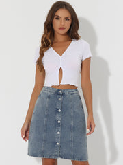 Casual Short Button Down Jeans Skirt