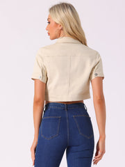 Casual Lapel Short Sleeve Crop Top Jean Denim Jacket