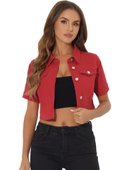 Casual Lapel Short Sleeve Crop Top Jean Denim Jacket