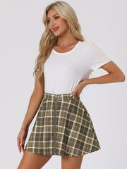 Christmas Plaid Skater Casual Flare Zip-Up Mini Skirt