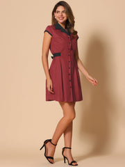 Retro Button Down Flat Collar Belted Office Mini Shirt Dress
