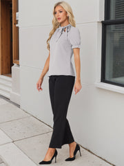 Bow Tie Neck Elegant Office Short Sleeve Blouse