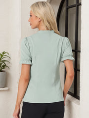 Bow Tie Neck Tops Elegant Office Short Sleeve Blouse