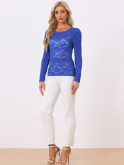 Retro Semi Sheer Puff Long Sleeve Embroidery Lace Blouse