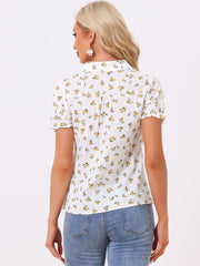 Floral Printed Peter Pan Collar Cotton Short Sleeve Shirt