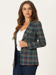 Plaid Notched Lapel One Button Houndstooth Blazer Jacket