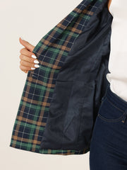 Plaid Notched Lapel One Button Houndstooth Blazer Jacket