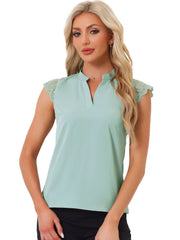Work Top Office Lace Cap Sleeve Basic Shirt Blouse