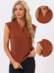 Work Top Office Lace Cap Sleeve Basic Shirt Blouse