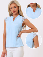 Work Top Office Lace Cap Sleeve Basic Shirt Blouse