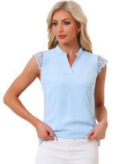 Work Top Office Lace Cap Sleeve Basic Shirt Blouse