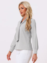 Long Sleeve Chiffon Pleated Tie Neck Office Blouse