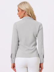 Long Sleeve Chiffon Pleated Tie Neck Office Blouse