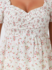 Puff Short Sleeve Floral Shirred Ruffle Peplum Blouse