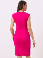 Sheath Pencil Sleeveless Pleated Front Elegant Business Dress