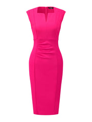 Sheath Pencil Sleeveless Pleated Front Elegant Business Dress