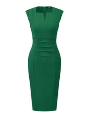 Sheath Pencil Sleeveless Pleated Front Elegant Business Dress