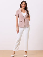 1 Button Office Business Short Sleeve Blazer Jacket