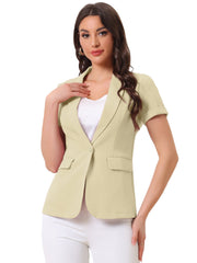 1 Button Office Business Short Sleeve Blazer Jacket