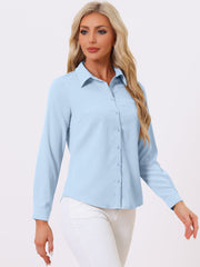 Contrast Collar Shirt Chiffon Long Sleeve Work Office Blouse