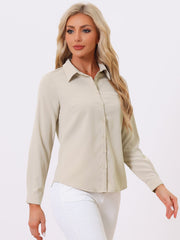 Contrast Collar Shirt Chiffon Long Sleeve Work Office Blouse