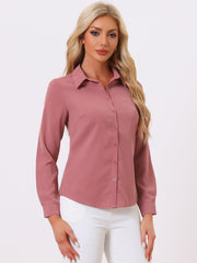 Contrast Collar Shirt Chiffon Long Sleeve Work Office Blouse