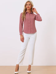 Contrast Collar Shirt Chiffon Long Sleeve Work Office Blouse