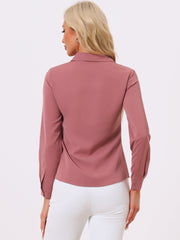 Contrast Collar Shirt Chiffon Long Sleeve Work Office Blouse