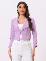 Notched Lapel Ruched Sleeve Business Cropped Jacket Blazer