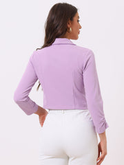 Notched Lapel Ruched Sleeve Business Cropped Jacket Blazer