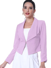 Notched Lapel Ruched Sleeve Business Cropped Jacket Blazer