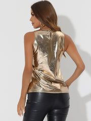 Shiny Sleeveless Camisole Club Shimmer Metallic Tank Top