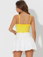 Sequined Velvet Spaghetti Strap Club Party Cropped Cami Top