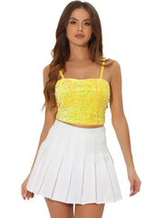 Sequined Velvet Spaghetti Strap Club Party Cropped Cami Top