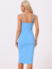 Spaghetti Strap Split Hem Cocktail Solid Sheath Dress