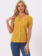 Polka Dot Peter Pan Collar Rockabilly Puff Short Sleeve Shirt