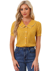 Polka Dot Peter Pan Collar Rockabilly Puff Short Sleeve Shirt