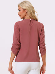 Office Keyhole Pleated 3/4 Sleeve Chiffon Blouse