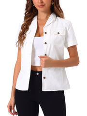 Button Up Collared Short Sleeve Pocket Classic Denim Shirt