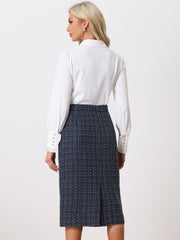 Plaid Tweed High Waist Work Office Bodycon Pencil Midi Skirt